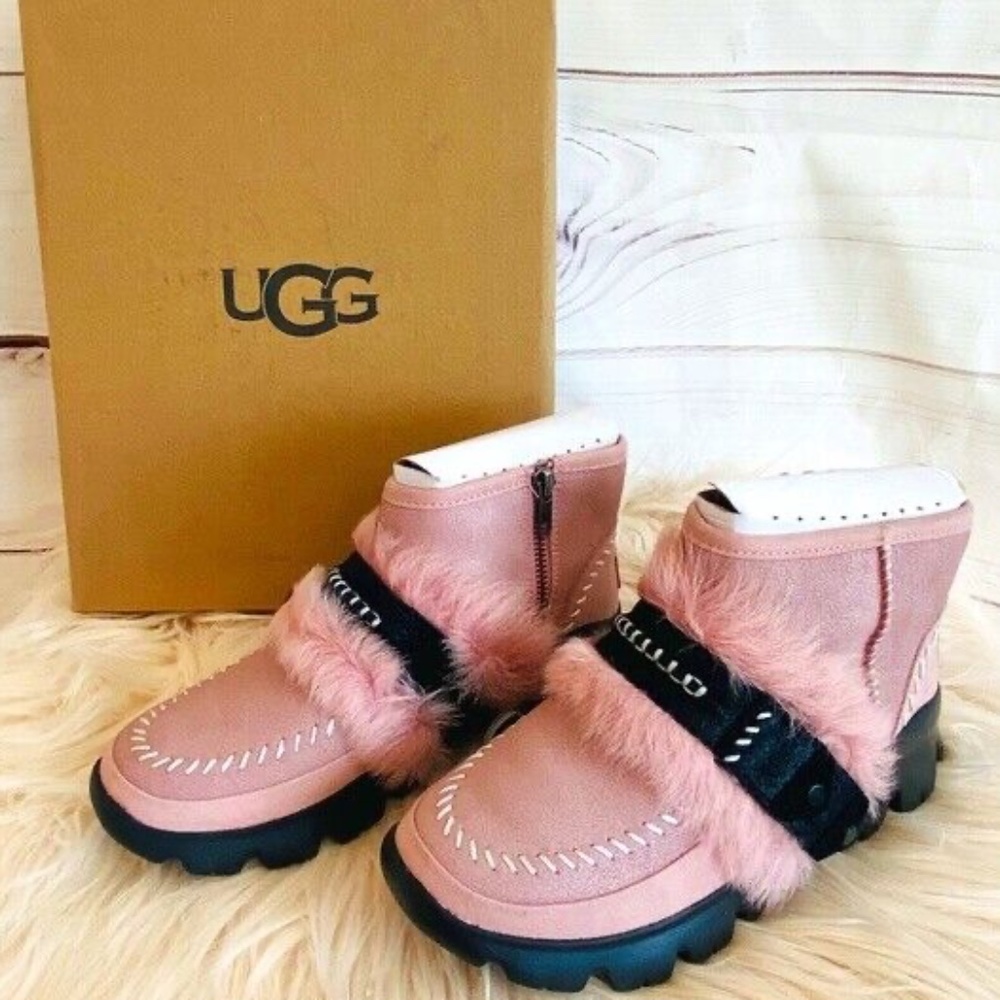 New in Box NWT UGG FLUFF PUNK ankle WOMEN BOOTS SUEDE PINK CRYSTAL US 5